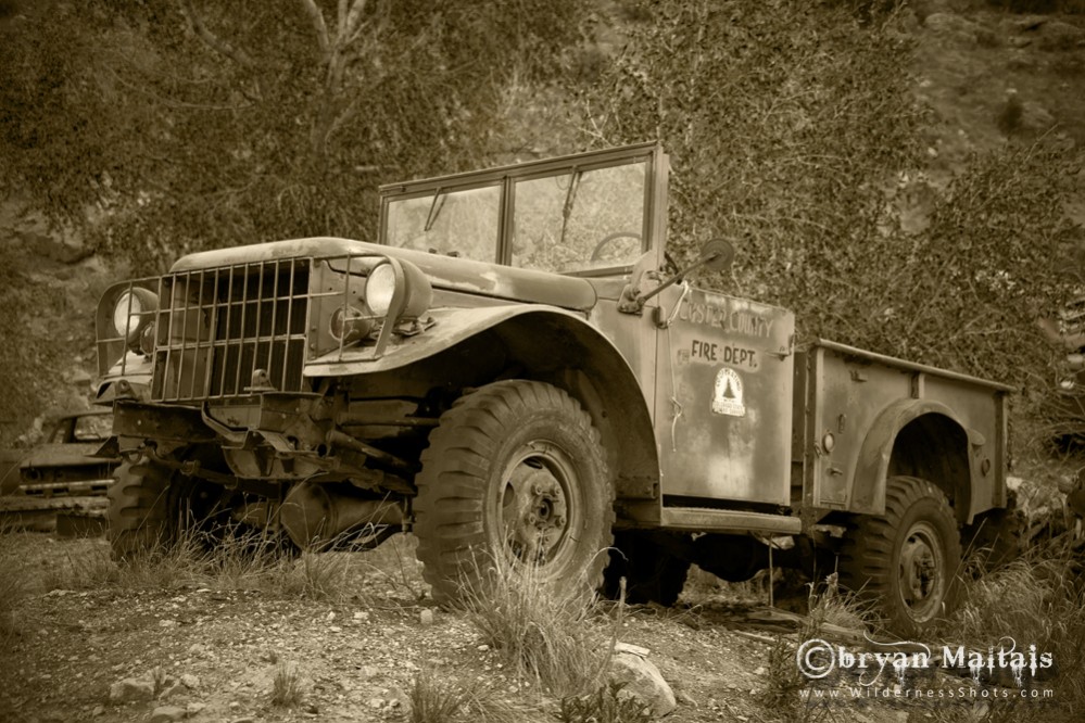 Vintage Fire Jeep Black and White